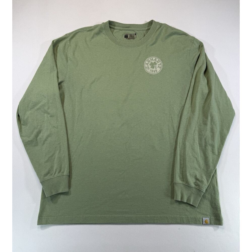Carhartt Shamrock Long Sleeve T Shirt Green Loose Fit Mens Large Distressed